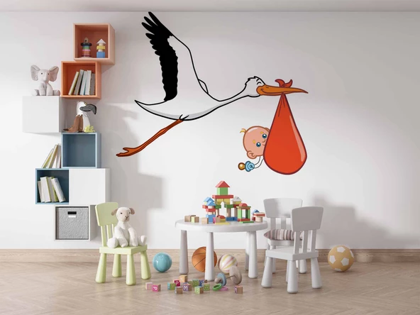 Bebek Getiren Leylek Çocuk Odası Duvar Kağıdı Baskı - Resim 5