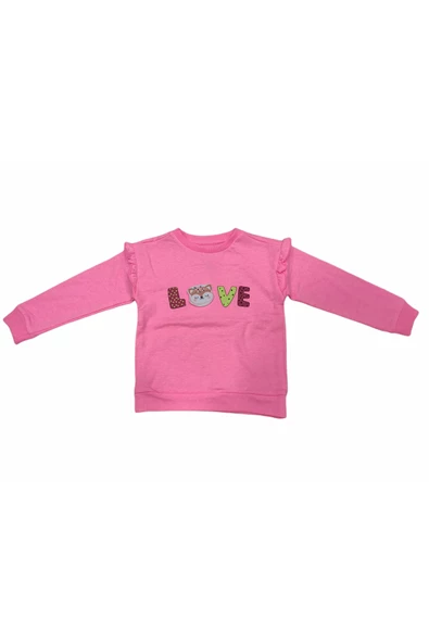 Kız Çocuk Tilki Desenli Oyuncak Aksesuarlı Pembe Renk Sweatshirt