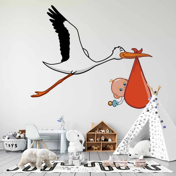 Bebek Getiren Leylek Çocuk Odası Duvar Kağıdı Baskı ürün görseli