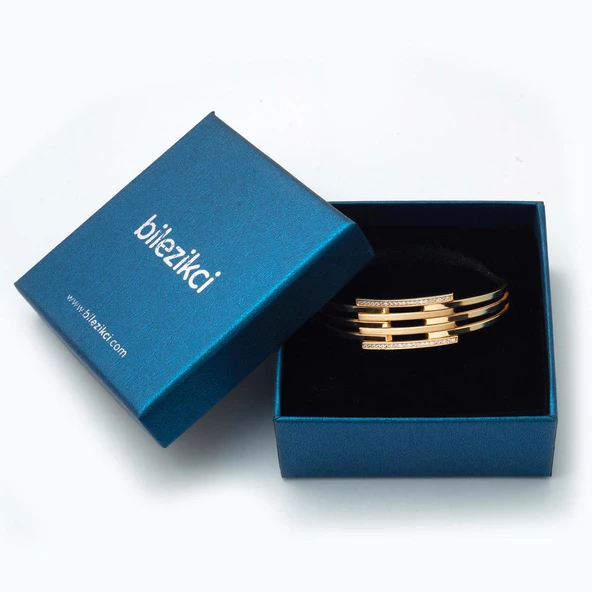 Sıra Taşlı 14 Ayar Altın Kaburga Bilezik - Resim 5