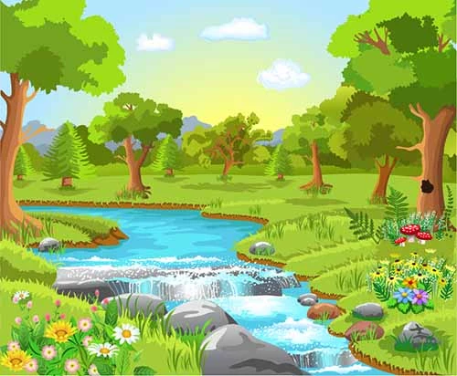 Nehir ve Orman Manzaralı Çocuk Odası Duvar Kağıdı Baskı - Resim 5