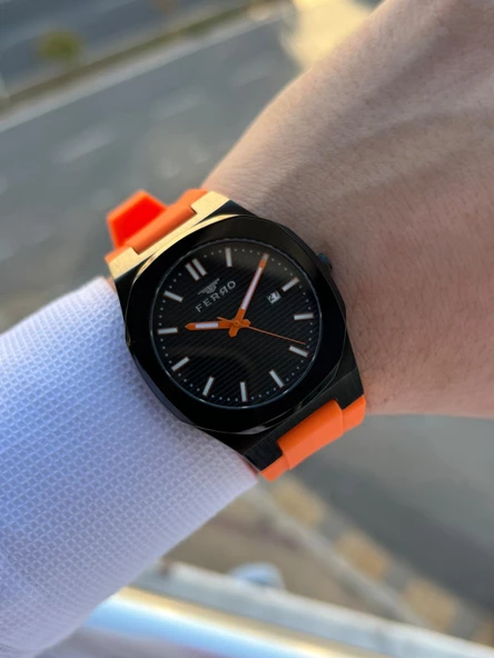 Ferro Silikon Kordon Takvimli Kadran 30 Mt Suya Dayanıklı Erkek Kol Saat EFM-TX1 - Resim 3