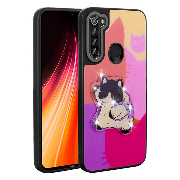 Xiaomi Redmi Note 8 Kılıf Parlayan Kabartmalı İkonik Figürlü  Amas Silikon Kapak