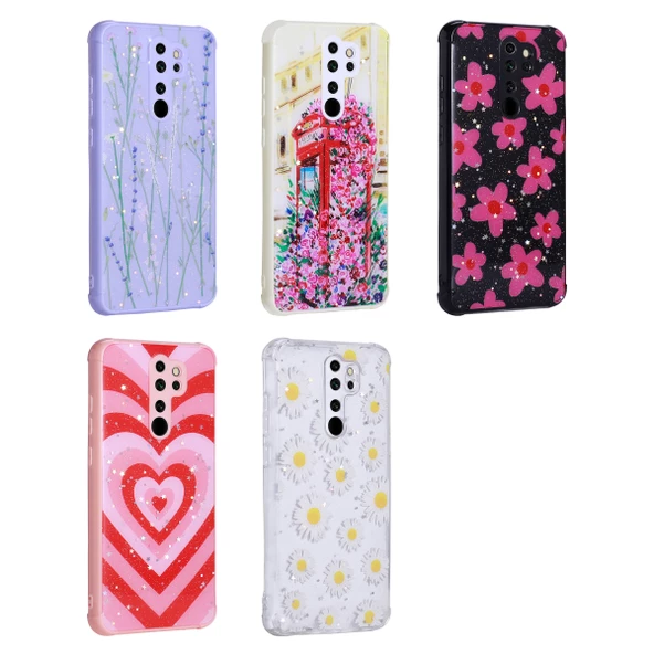 Xiaomi Redmi Note 8 Pro Kılıf Simli Desenli Kamera Korumalı Parlak Popy Kapak - 7