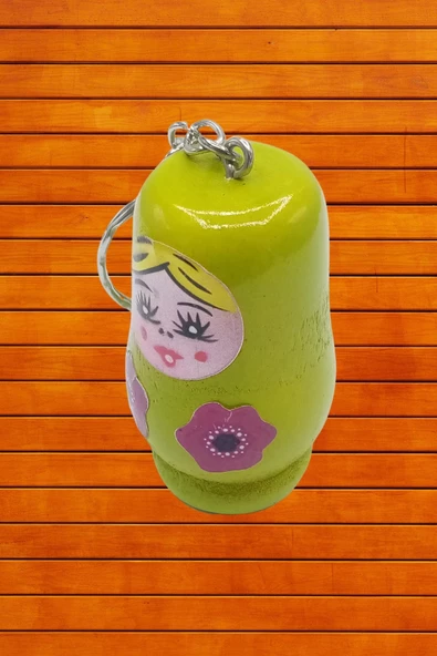 Ahşap Matruşka Bebek Anahtarlık Yeşil 5cm Büyük Boy - 7