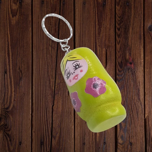 Ahşap Matruşka Bebek Anahtarlık Yeşil 5cm Büyük Boy - 2