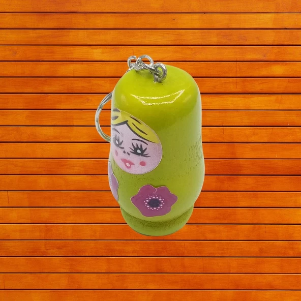Ahşap Matruşka Bebek Anahtarlık Yeşil 5cm Büyük Boy - 3