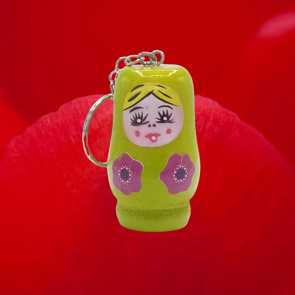 Ahşap Matruşka Bebek Anahtarlık Yeşil 5cm Büyük Boy - 4