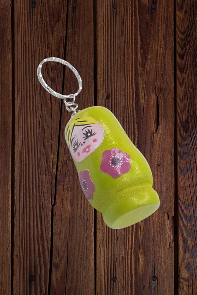 Ahşap Matruşka Bebek Anahtarlık Yeşil 5cm Büyük Boy - 6