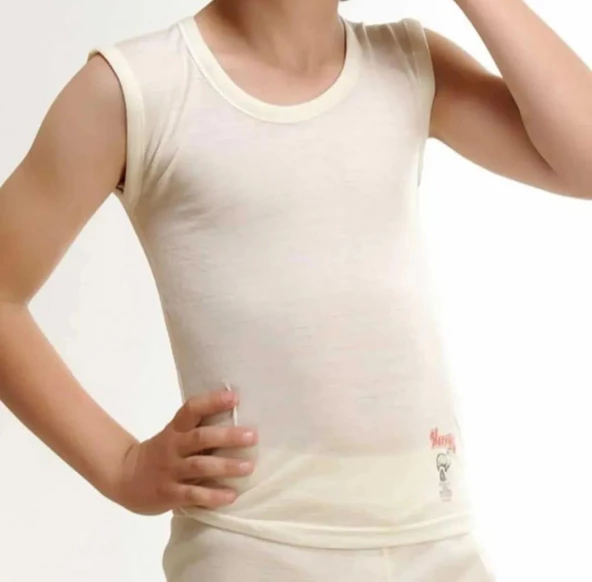 HASYÜN 520 ÇOCUK TERMAL TER EMİCİ KOLSUZ İNCE YÜN ATLET TEKLİ  EKRU 12-14 Yaş - Resim 2