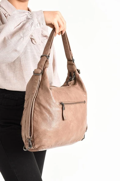 Y.S.Deri Deri Kadın Omuz Çantası Sırt Çantası Fonksiyonel Kullanım 23*30 Cm Vegan Suni Deri - 3