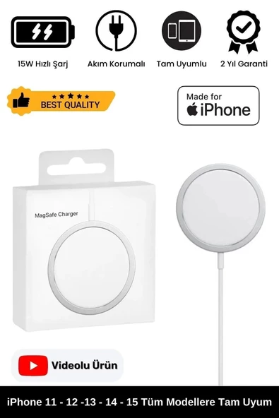 iPhone 11 12 13 14 15 16 Uyumlu Magsafe Kablosuz Hızlı Şarj Aleti Tam Uyumlu Wireless Charger Adaptörü