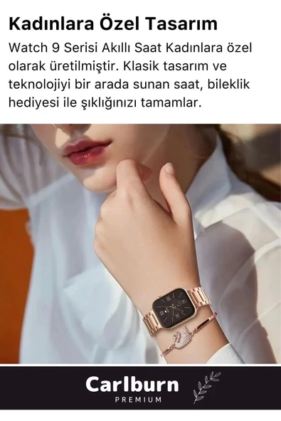 Yeni Nesil 3 Kordonlu Wireless Şarjlı Spor Sağlık Sensörlü Watch 9 Series 41mm Kadın Akıllı Saat - 4