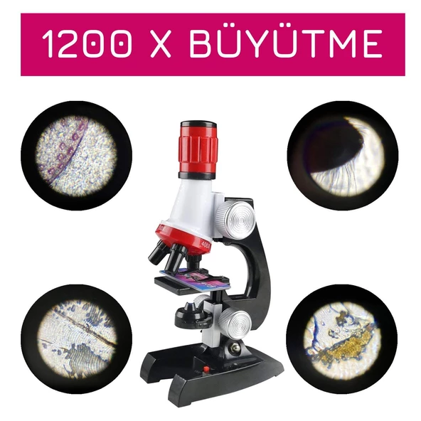 UpWay Science Mikroskop Seti LED Işıklı 100x 400x 1200x Büyütme Eğitici 12 Adet Biyolojik Örnek Hediyeli - 3