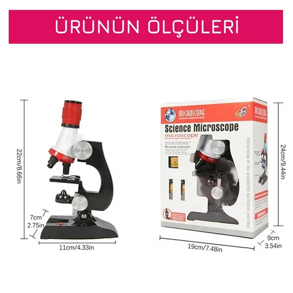 UpWay Science Mikroskop Seti LED Işıklı 100x 400x 1200x Büyütme Eğitici 12 Adet Biyolojik Örnek Hediyeli - 4
