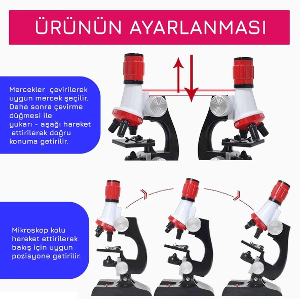 UpWay Science Mikroskop Seti LED Işıklı 100x 400x 1200x Büyütme Eğitici 12 Adet Biyolojik Örnek Hediyeli - 5