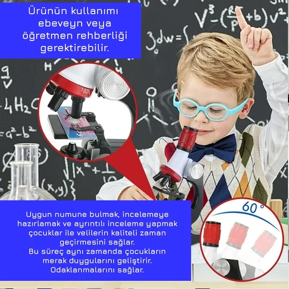 UpWay Science Mikroskop Seti LED Işıklı 100x 400x 1200x Büyütme Eğitici 12 Adet Biyolojik Örnek Hediyeli - 7