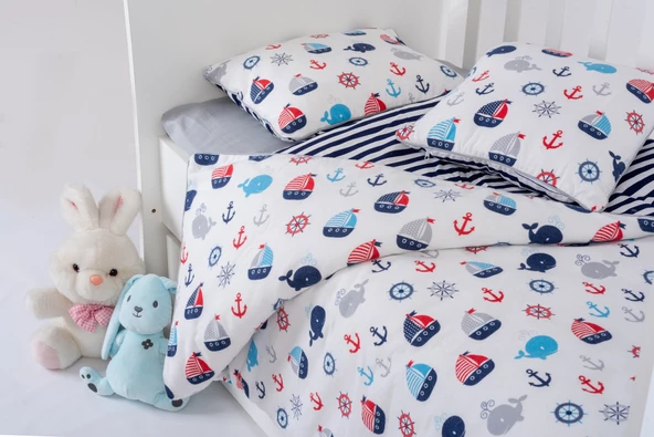 %100 Pamuk, 4 Parça Bebek Nevresim Takımı (Nevresim, Çarşaf, 2 Yastık Kılıfı), 100x150 cm - 4