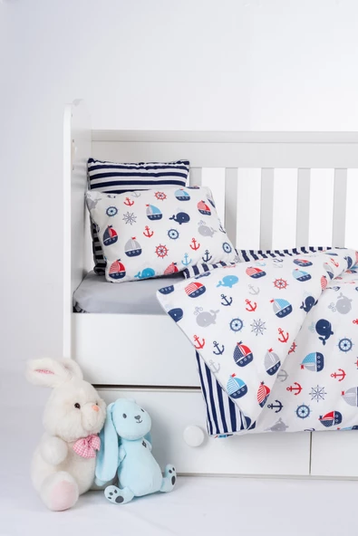 %100 Pamuk, 4 Parça Bebek Nevresim Takımı (Nevresim, Çarşaf, 2 Yastık Kılıfı), 100x150 cm - 2