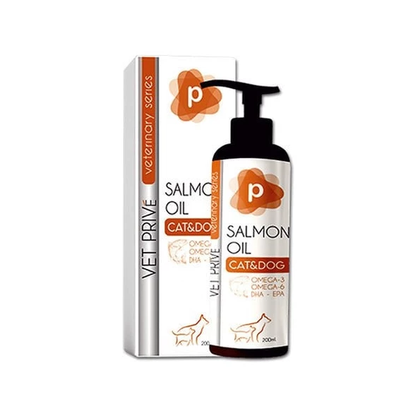 Vet Prive Veterinary Salmon Oil Kedi ve Köpekler için Omega 3 ve Omega 6 Sıvı Desteği 200 Ml