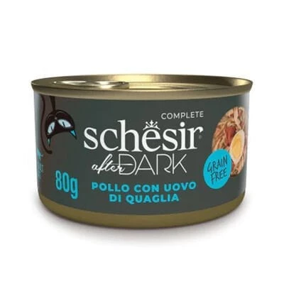 Schesir After Dark Et Suyu içinde Tavuklu ve Bıldırcın Yumurtalı Yetişkin Kedi Konservesi 80 Gr