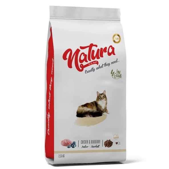 Natura Düşük Tahıllı Tavuk_Yabanmersini Evde Yaşayan Kedi Maması2,25Kg