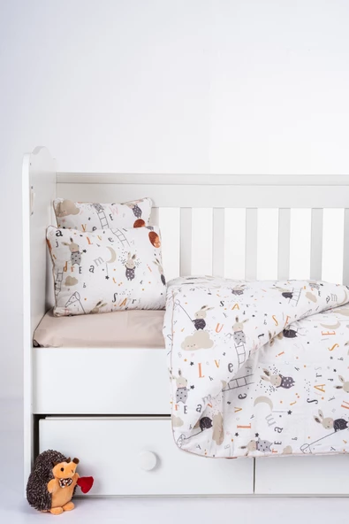 %100 Pamuk, 4 Parça Bebek Nevresim Takımı (Nevresim, Çarşaf, 2 Yastık Kılıfı), 100x150 cm - 2