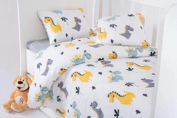 %100 Pamuk, 4 Parça Bebek Nevresim Takımı (Nevresim, Çarşaf, 2 Yastık Kılıfı), 100x150 cm - 4