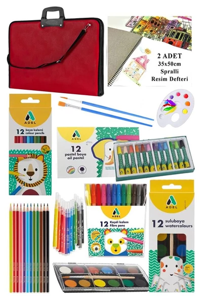 Öğrenci Boyama Seti 10 Parça 1 Paket 35x50 Resim Çantası Resim Defter Adel Sulu Boya Kuru Boya Pastel Boya Keçeli Kalem - 2
