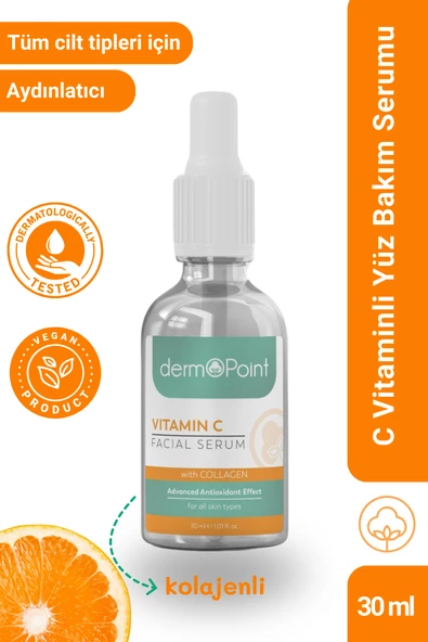 dermoPoint Nemlendirici ve Parlaklık Verici Gelişmiş Antioksidan Efektli Kolajen + C Vitamini Cilt Serumu 30 ml