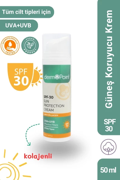 dermoPoint Spf30 Güneş Koruyucu Krem 50 ml - Kolajenli- Makyaj Altı Kullanım