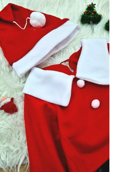 Kız Çocuk Noel Anne Yılbaşı Kostümü Etekli Şapkalı Elbise Yılbaşı Noel Baba Kostümü - 2