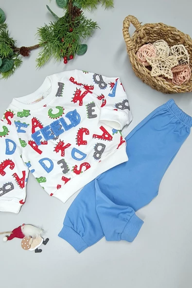2 İp Mevsime Uygun Mavi Bebek Eşofman Takımı - 2
