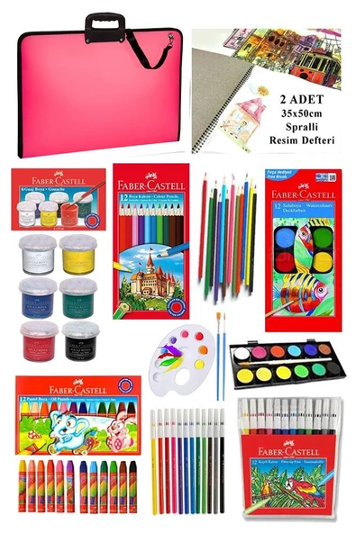 Öğrenci Boyama Seti 11 Parça 1 Paket 35x50 Resim Çantası Resim Defter Fabe Sulu Boya Kuru Boya Pastel Boya Keçeli Kalem - 4