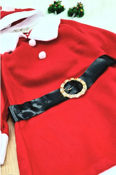 Kız Çocuk Noel Anne Yılbaşı Kostümü Etekli Şapkalı Elbise Yılbaşı Noel Baba Kostümü - 5