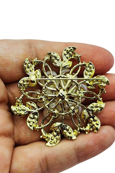 İnci Detaylı Çiçek Broşu - Doğallığın ve Zarafetin Simgesi - Resim 3