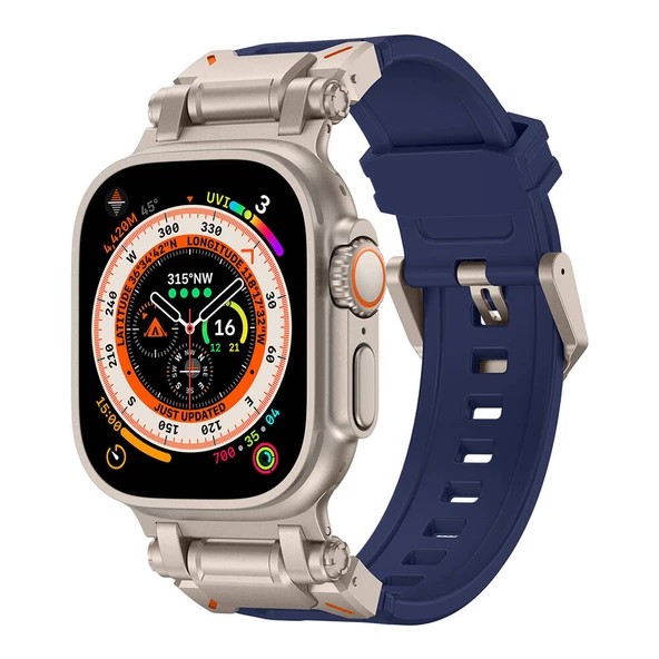 Apple Watch Ultra 49mm  KRD-101 Titanyum Metal Başlıklı Silikon Kordon - 3