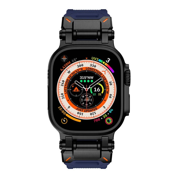 Apple Watch Ultra 49mm  KRD-101 Titanyum Metal Başlıklı Silikon Kordon - 12