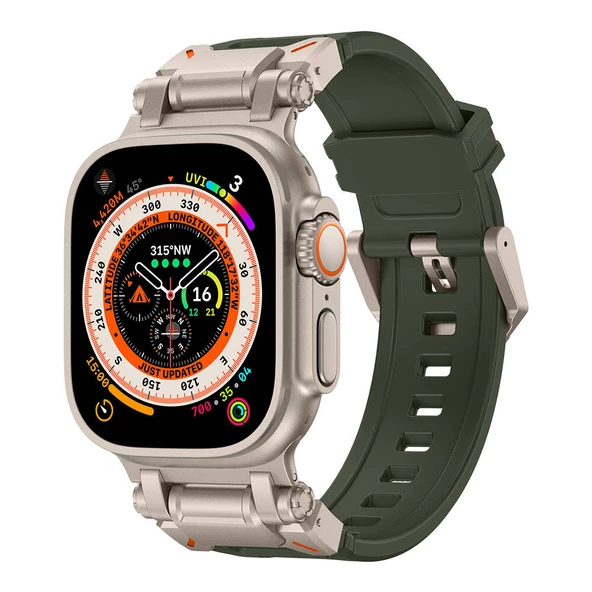 Apple Watch Ultra 49mm  KRD-101 Titanyum Metal Başlıklı Silikon Kordon - 8