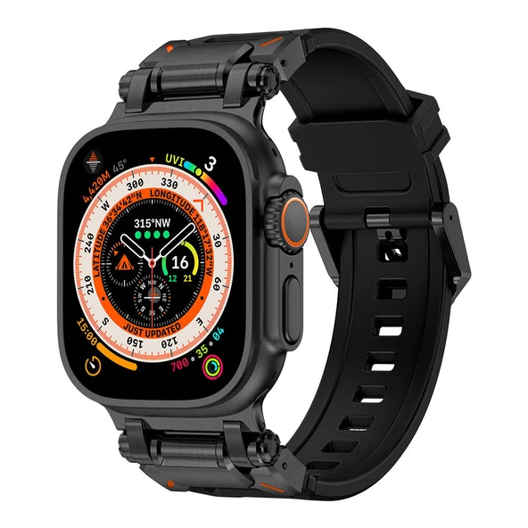 Apple Watch Ultra 49mm  KRD-101 Titanyum Metal Başlıklı Silikon Kordon - 4