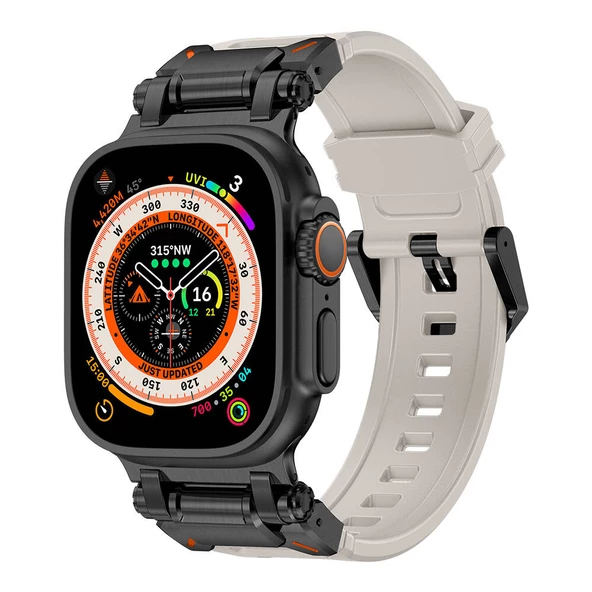 Apple Watch Ultra 49mm  KRD-101 Titanyum Metal Başlıklı Silikon Kordon - 11