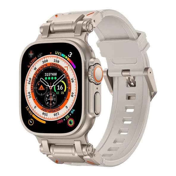 Apple Watch Ultra 49mm  KRD-101 Titanyum Metal Başlıklı Silikon Kordon - 9