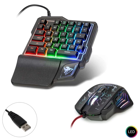 NOVATOR G-506 Kablolu Oyuncu Klavye Ledli Q Tek El + Mouse Seti ürün görseli 1