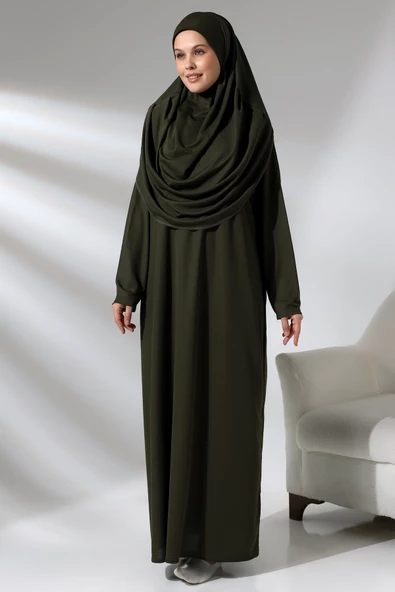 Tek Parça Namaz Elbisesi - Haki - 5015 - 6