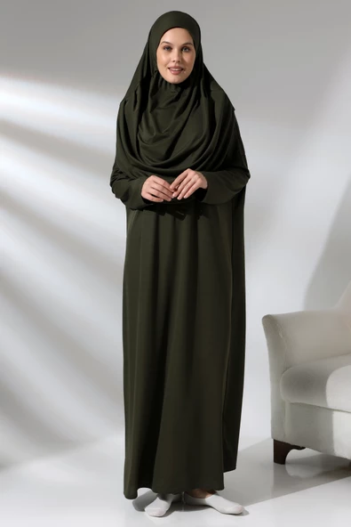 Tek Parça Namaz Elbisesi - Haki - 5015 - 4