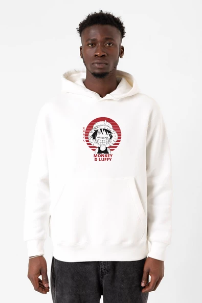 One Piece Anime Monkey D Luffy Beyaz Erkek 3ip Kapşonlu Sweatshirt