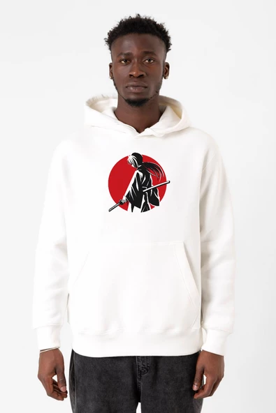 Rurouni Kenshin Samurai Logo Beyaz Erkek 3ip Kapşonlu Sweatshirt