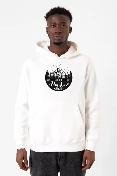 Let The Adventure Begin Beyaz Erkek 3ip Kapşonlu Sweatshirt