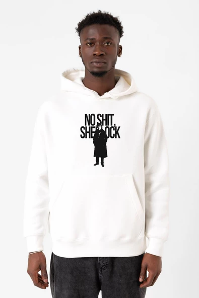 Sherlock No Shit Sherlock Beyaz Erkek 3ip Kapşonlu Sweatshirt