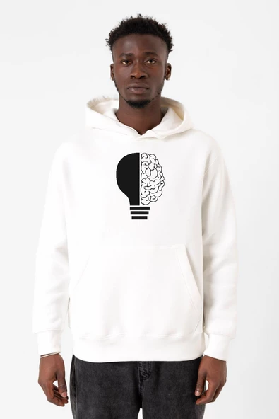 Lightbulb & Brain Beyaz Erkek 3ip Kapşonlu Sweatshirt ürün görseli 1